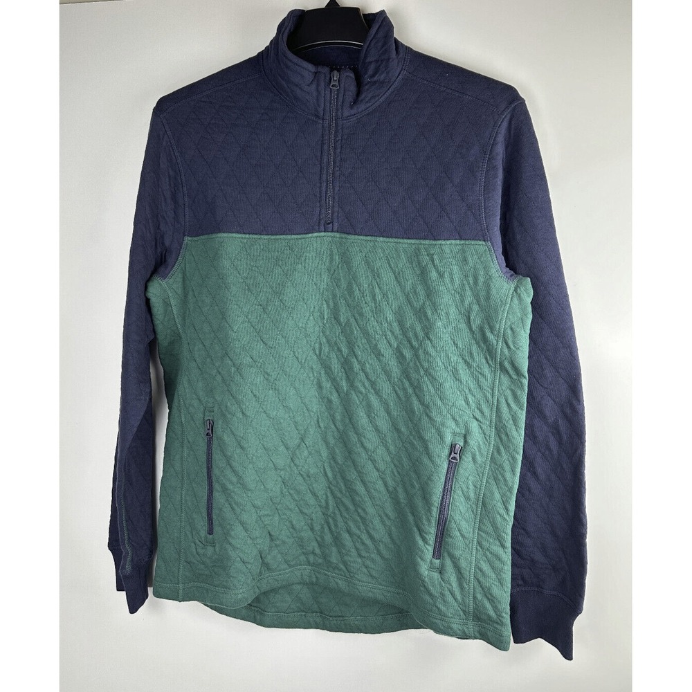 J.Crew Quilted Quarter Zip Pullover Color block Navy Blue Green Men's Medium - Picture 9 of 10